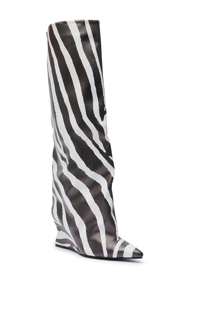 AZALEA WANG KENYA ZEBRA KNEE HIGH WEDGE BOOT | AKIRA