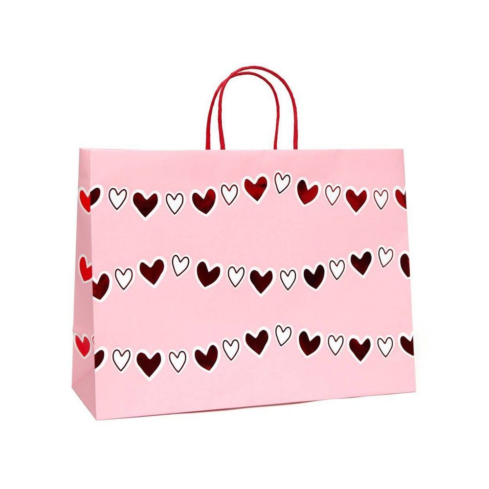 XL Valentine's Day Gift Bag Heart with Red Foil on Pink - Spritz | Target