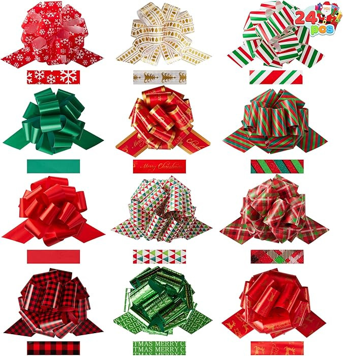 JOYIN 24 PCS Christmas Pull Bows for Gift Wrapping 4.7", Gift Wrap with Ribbon Pull Bows, Easy an... | Amazon (US)