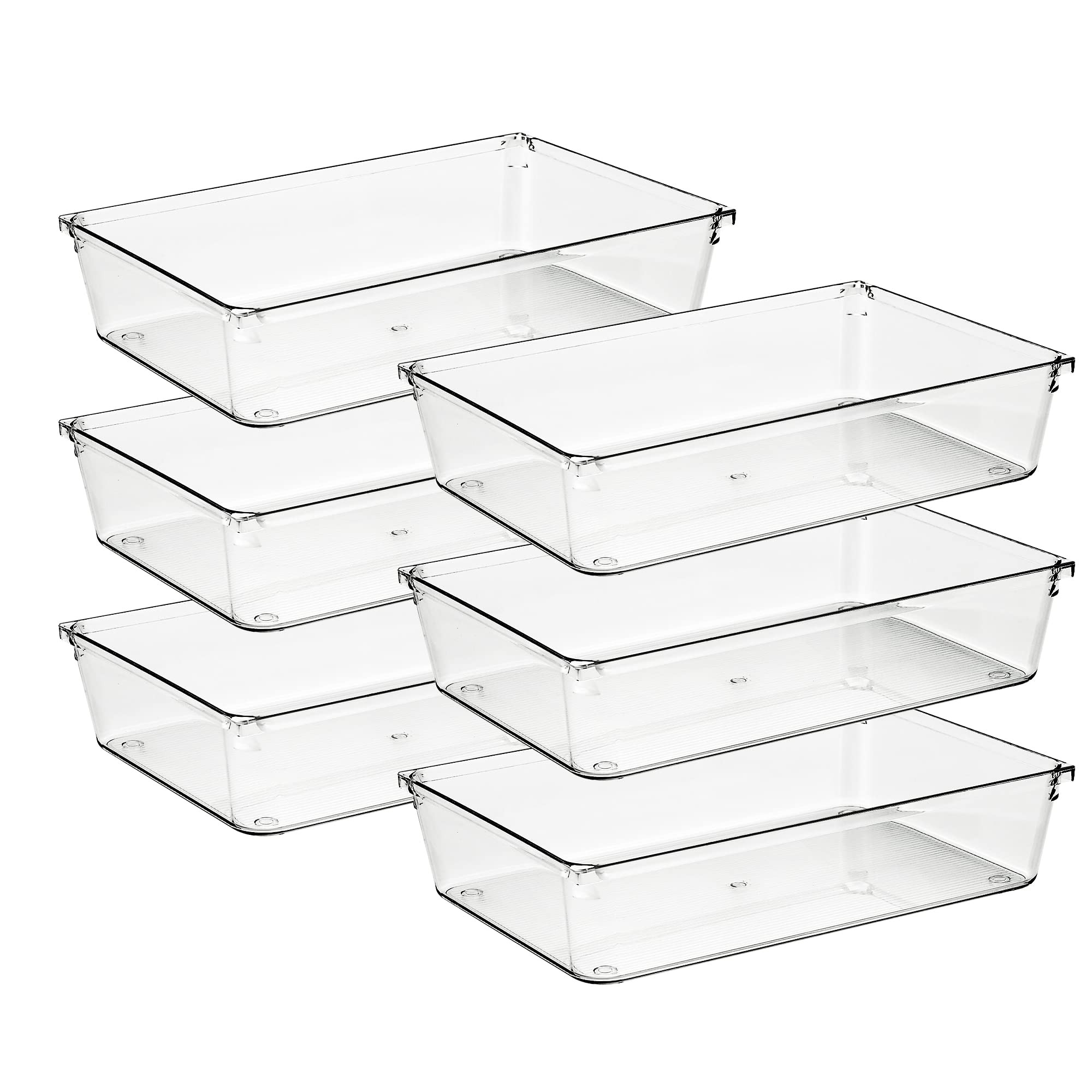 Amazon.com: Ravinte 6 Pack Drawer Organizer - 6" X 9" Plastic Storage Bins, Acrylic Organizers with Non-Slip Pads Clear Desk Storage Tray for Makeup, Jewelries, Kitchen Utensils, Bathroom and Office : Home & Kitchen | Amazon (US)