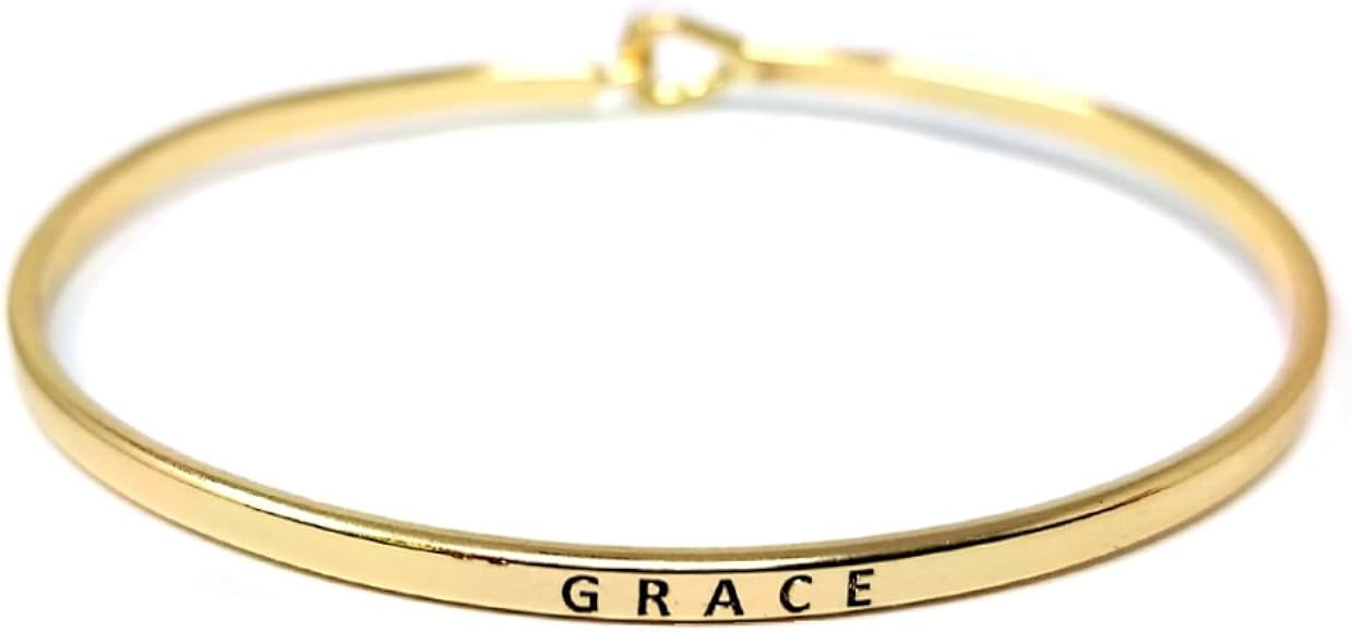 by you Inspirational Positive Message Engraved Thin Cuff Bangle Hook Bracelet | Amazon (US)