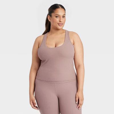 Women's Everyday Soft Rib Racerback Cropped Support Tank Top - All In Motion™ Light Brown 3X | Target