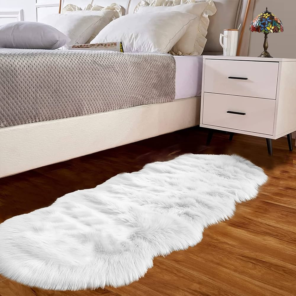 Amazon.com: Goolela Furry Rugs Faux Sheepskin Fur Rug 2x6 White Fuzzy Rug Washable Rug Shag Rug P... | Amazon (US)