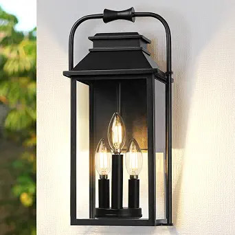 PARTPHONER Large Outdoor Light Fixture, 15.8'' Front Porch Light 3-Lights Anti-Rust Exterior Wall... | Amazon (US)