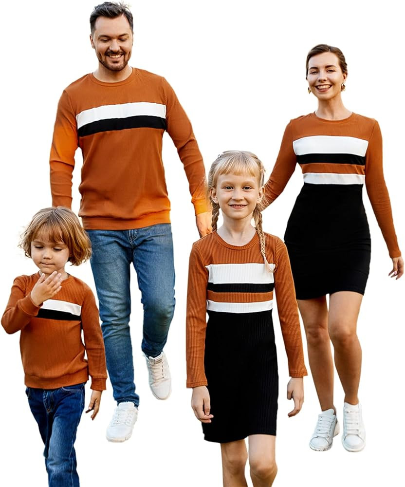PATPAT Family Matching Outfits Fall Winter Cotton Long Sleeve Bodycon Dresses and Sweatshirts Top... | Amazon (US)