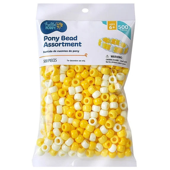 Hello Hobby Pony Bead Mix, Yellow, 500 Pieces, Plastic Craft Beads for Jewelry Making and DIY Pro... | Walmart (US)