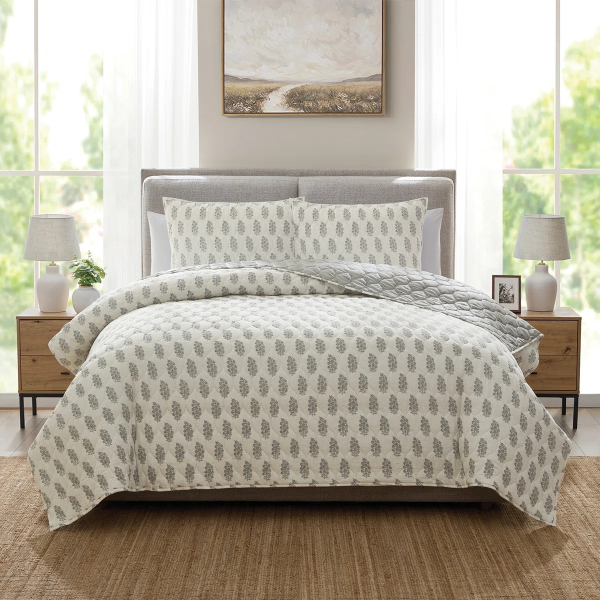Details By Becki Owens Alba 3-piece Grey Poly Cotton Gauze Quilt Set, King | Wayfair North America