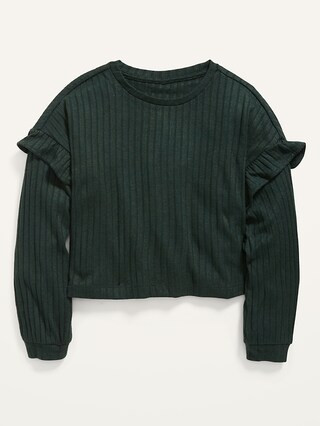 Loose Rib-Knit Ruffled Cropped Top for Girls | Old Navy (US)