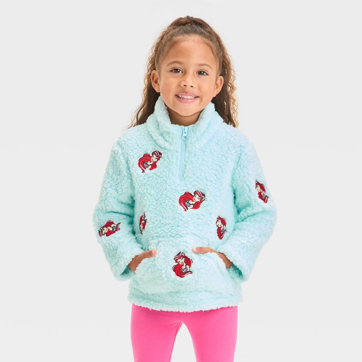 Toddler Girls' Disney The Little Mermaid Ariel Embroidered Fleece Pullover Quarter Zip Sweatshirt... | Target
