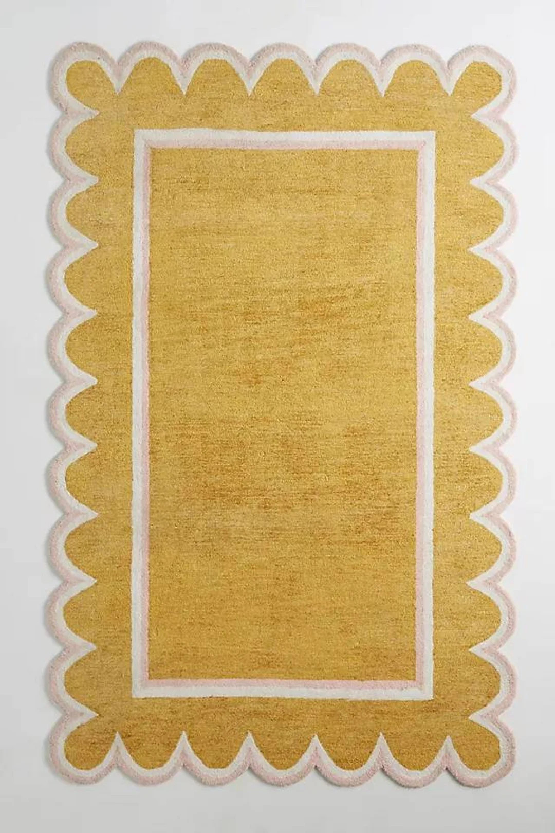 Scallop tufted Yellow white wool rug for any room living room/bedroom/dining hall Carpet abstract... | Etsy (US)
