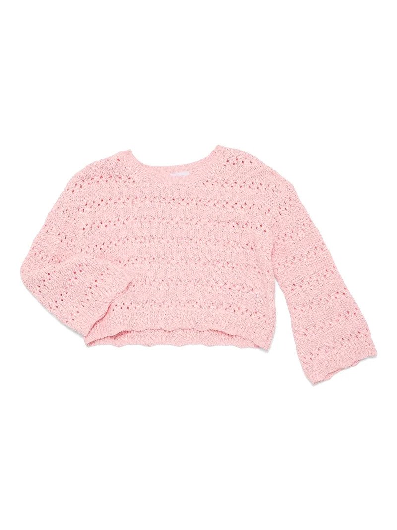 Wonder Nation Toddler Girls Cotton Pointelle Sweater with Long Sleeves, Sizes 12M-3T | Walmart (US)