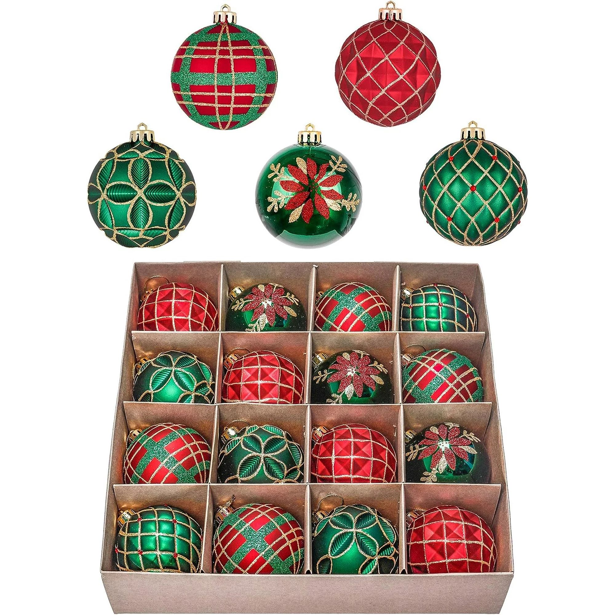 Valery Madelyn 16ct 3.15 inches Traditional Red Green and Gold Christmas Ball Ornaments, Shatterp... | Walmart (US)