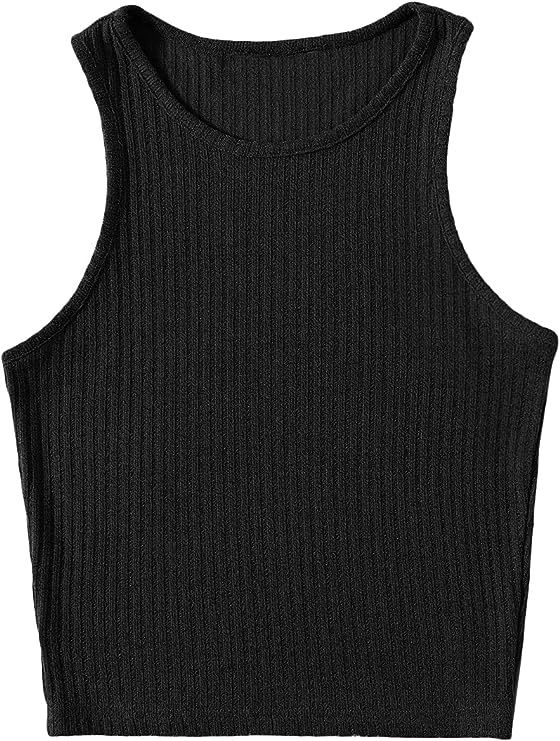 SheIn Women's Basic Round Neck Sleeveless Crop Tank Top Rib Knit Solid Vest | Amazon (US)