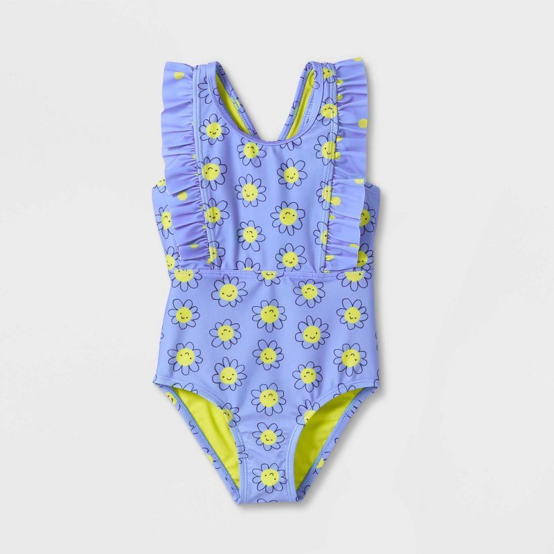 Toddler Girls' Daisy Print One Piece Swimsuit - Cat & Jack™ Blue | Target