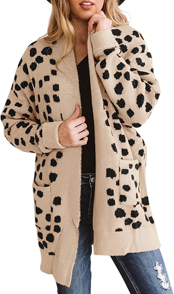 ZESICA Women's 2023 Fall Winter Long Sleeves Open Front Leopard Print Knitted Sweater Cardigan Co... | Amazon (US)