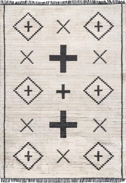 Beige Classic Heraldry Tasseled Area Rug | Rugs USA