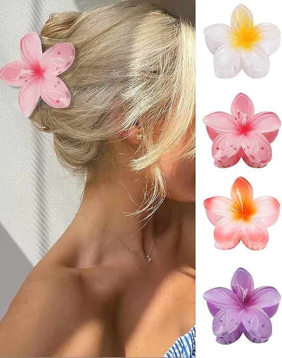 Amazon.com : GQLV Flower Hair Claw Clips-4PCS for Thick Hair,Strong Hold Nonslip,Hawaiian,Cute La... | Amazon (US)