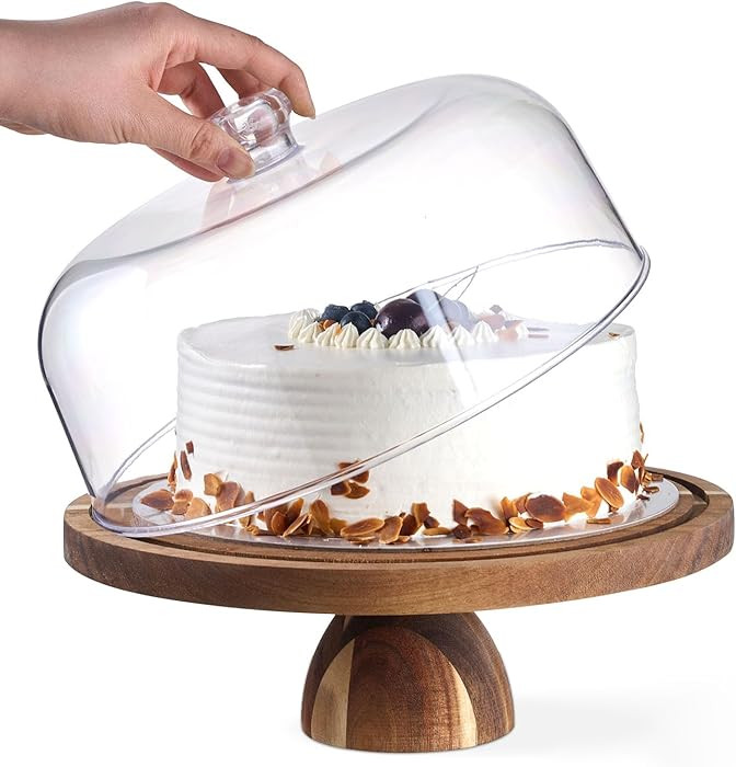 Acacia Wood Cake Stand with Lid – 12 Inch Round Dessert Holder, 2-in-1 Cake Stand & Charcuterie... | Amazon (US)