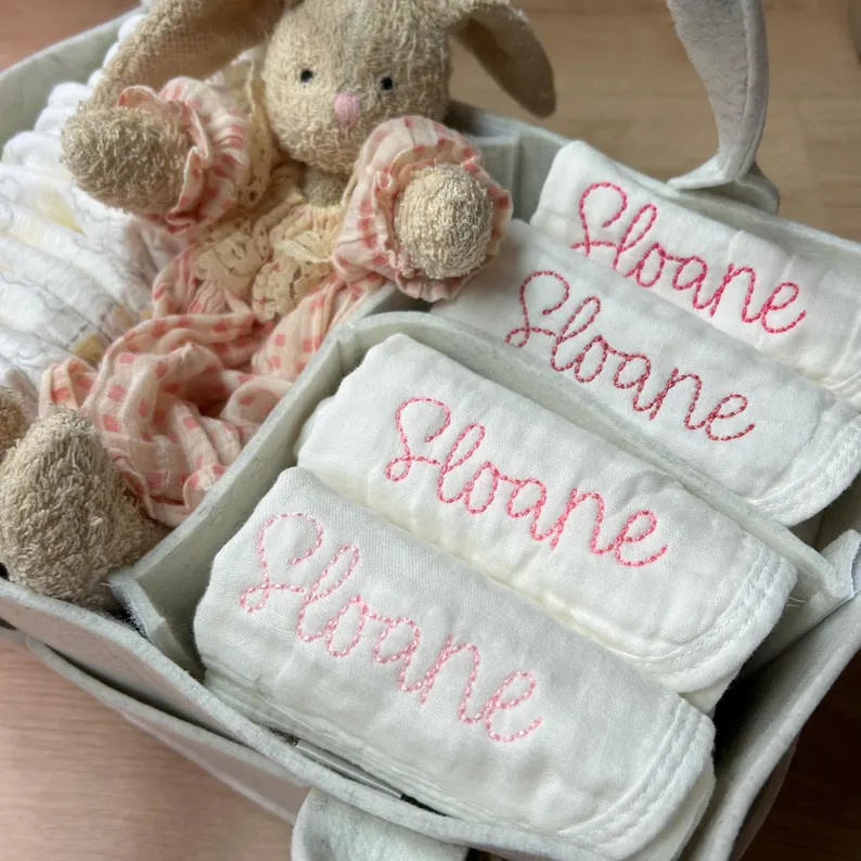 Embroidered Muslin Burp Cloth: Personalized Baby Name Gift, Handstitched Style Font | Etsy (Global)