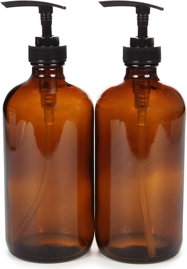 Vivaplex, 2, Large, 16 oz, Empty, Amber Glass Bottles with Black Lotion Pumps | Amazon (US)