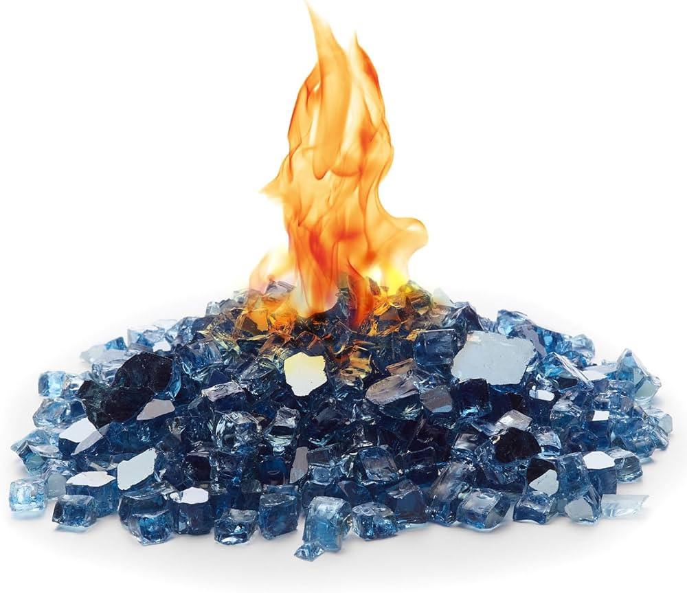 | Sky Blue Reflective Fire Pit Glass | 25 Pound Bag | Medium 1/2 Inch Glass Size | Perfect for An... | Amazon (US)