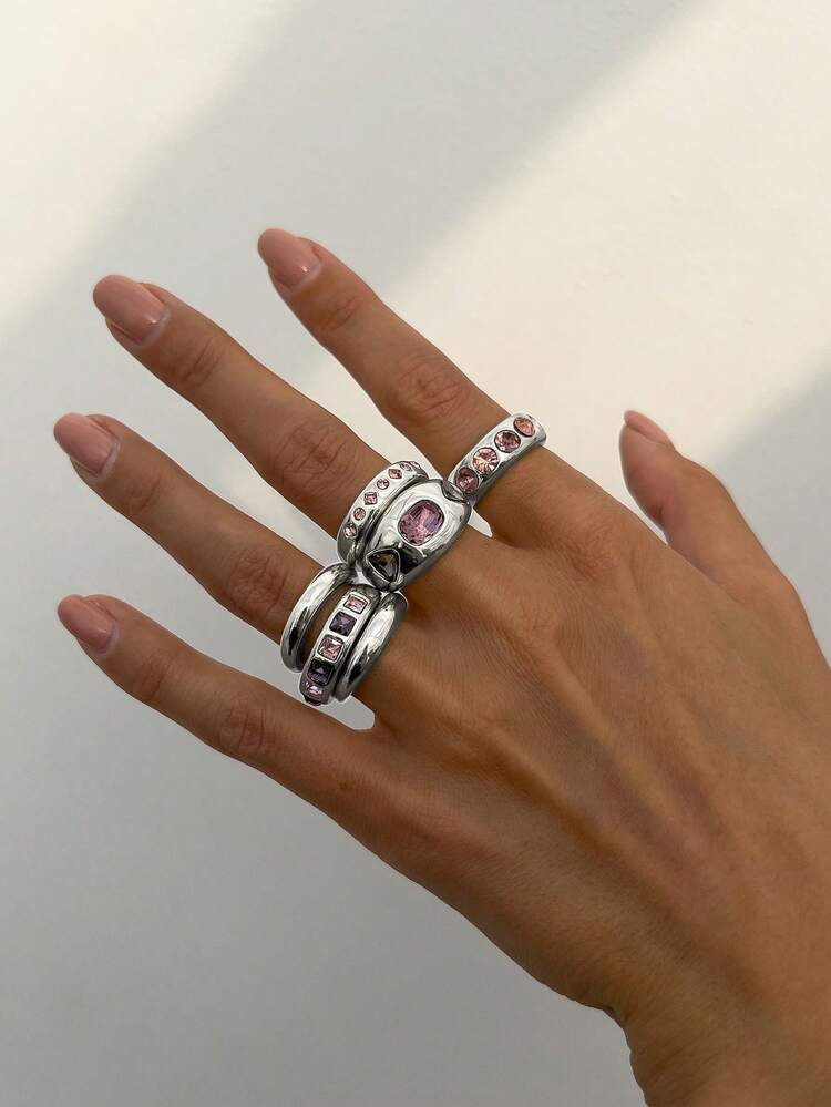 Set De 6 Anillos De Lujo Con Diseño Minimalista Vintage, Anillos Ajustables De Metal Dorado Con Rhinestone, Accesorios Para Mujeres Para Uso Diario, Fiesta, Vacaciones, Regalos Para Mejores Amigas | SHEIN