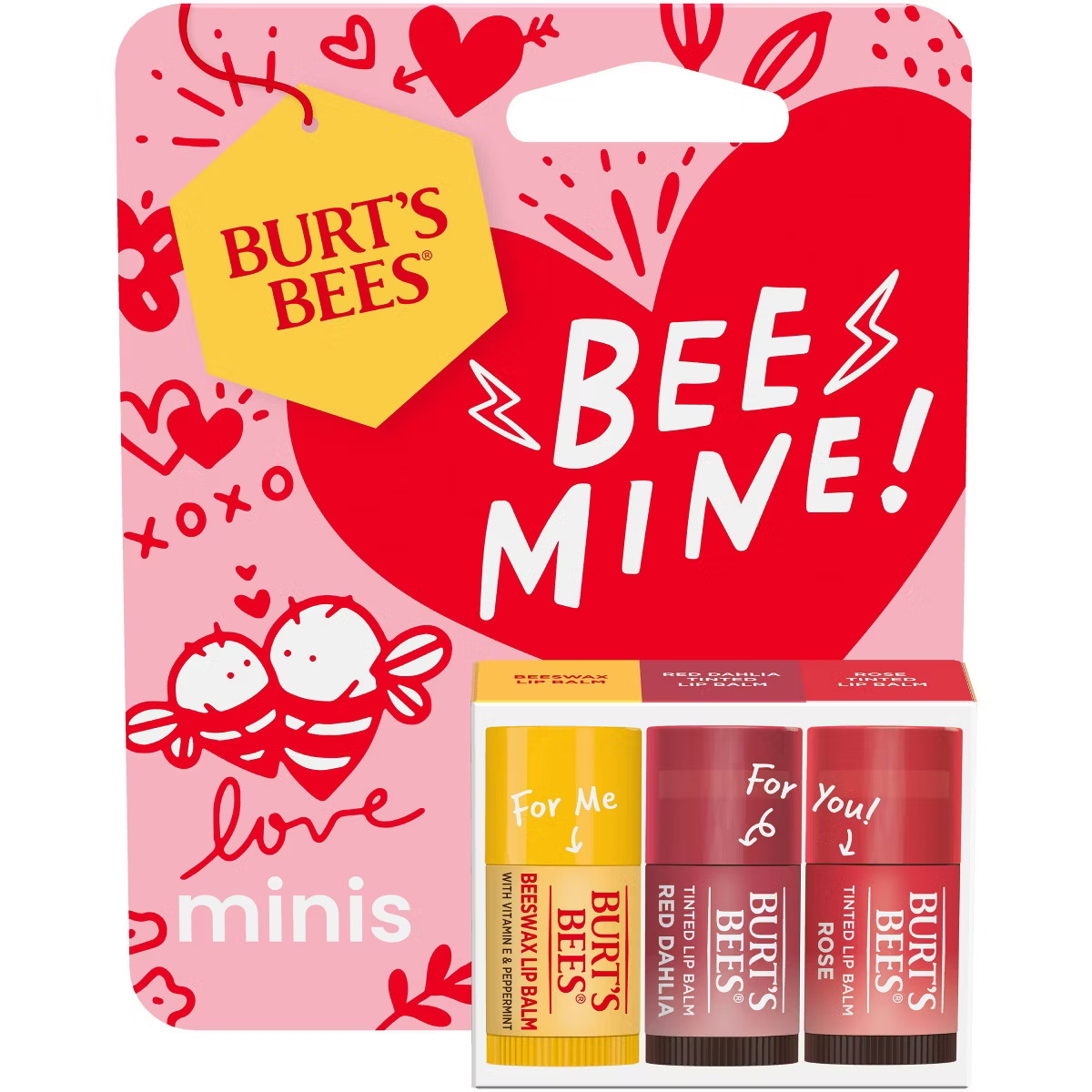 Burt's Bees Be Mine Valentines Day Beeswax Lip Balm and Tinted Lip Balm Mini - 0.147oz/3pk | Target
