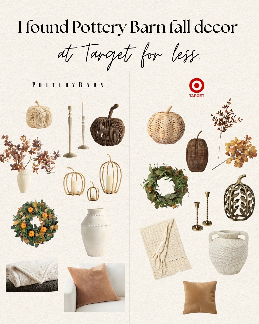 My fall decor edit: Pottery Barn look but with the Target prices! I’d start with the dark woven pumpkin, brass taper holders!! 🍁Shop the pieces here! #falldecor

#LTKSeasonal #LTKHome