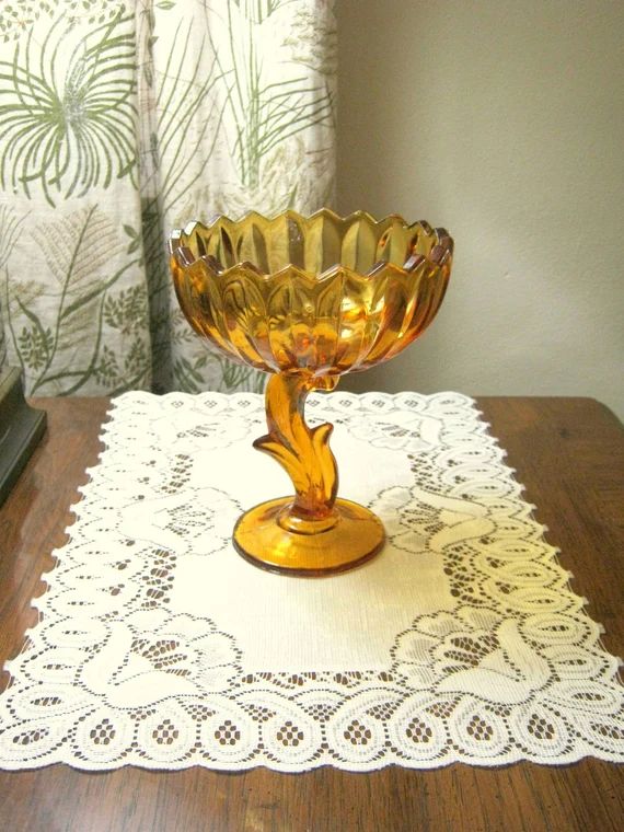 Vintage INDIANA GLASS Amber Lotus Blossom Pedestal COMPOTE Candy Dish | Etsy (CAD)