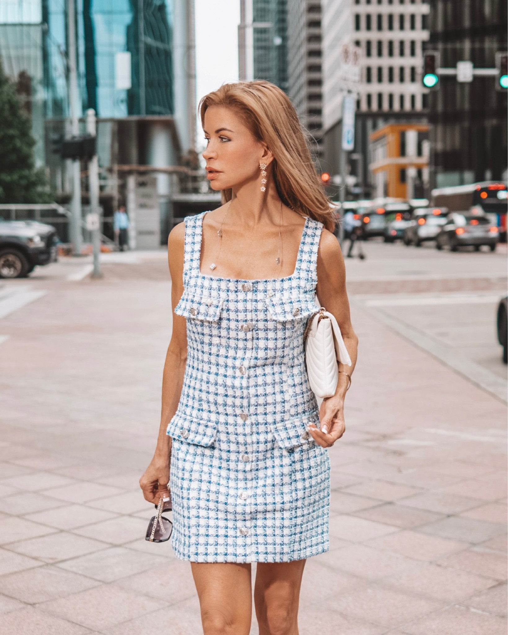 Summer in the city 🩵💙🤍 I posted this beautiful little outfit to stories last week and it's sold out before I got the chance post it to my feed! Lucky for you, it looks like you can put yourself on the waitlist for the next shipment. Happy Wednesday y'all!  @shopreddress #rdbabe 
•
•
•


#LTKWorkwear #LTKSeasonal #LTKTravel