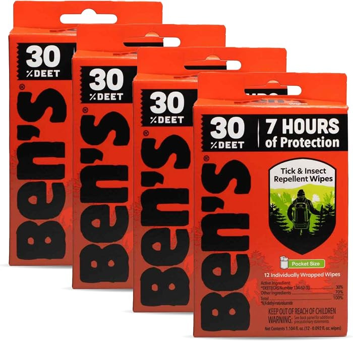 Ben's Tick & Insect Repellent Wipes - 30% DEET for Mosquitoes, Ticks & More - Up to 7 Hours of Pr... | Amazon (US)