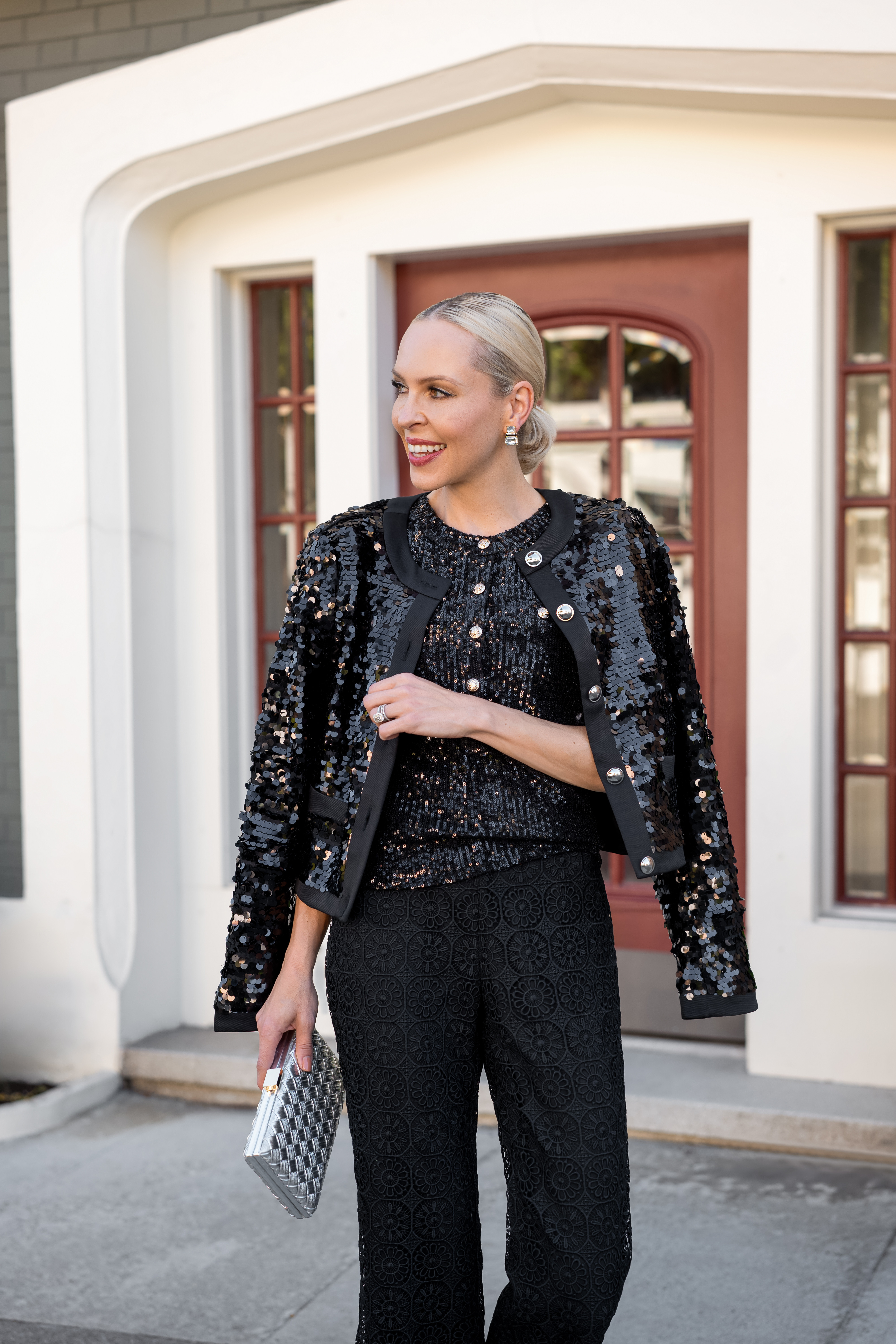 Black sequin jacket and lace black pants for fall and winter from Ann taylor 

#LTKFindsUnder100 #LTKFindsUnder50 #LTKStyleTip