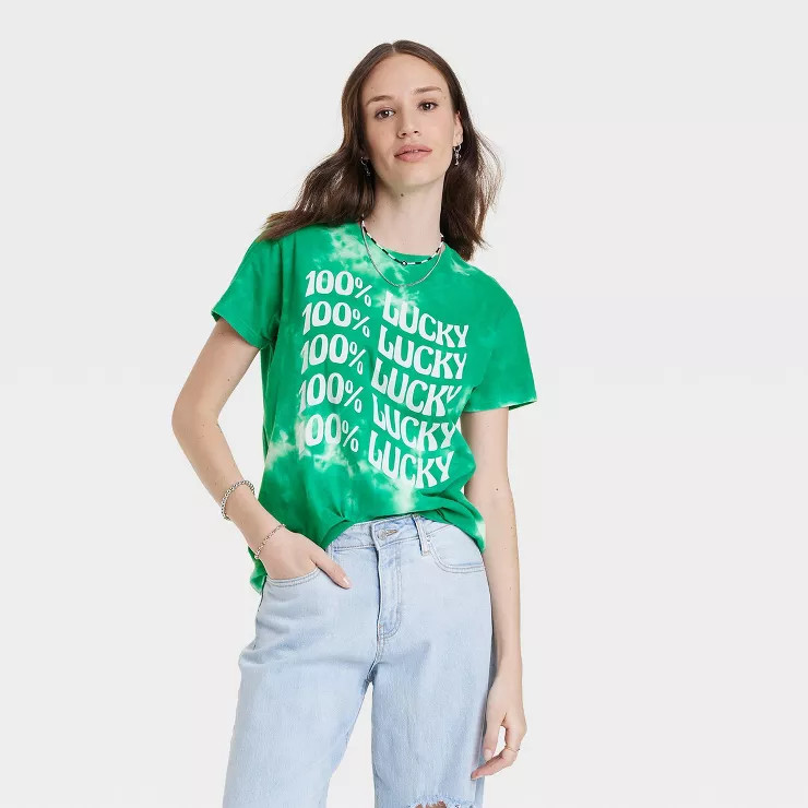 Women's 100% Lucky Short Sleeve Graphic T-Shirt - Green | Target