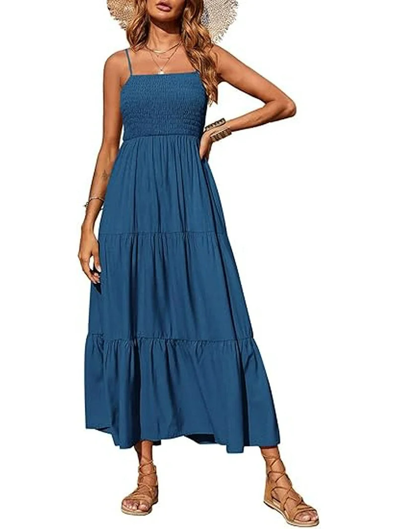 PRETTYGARDEN Women's Summer Maxi Dress Casual Boho Sleeveless Spaghetti Strap Smocked Tiered Long... | Walmart (US)