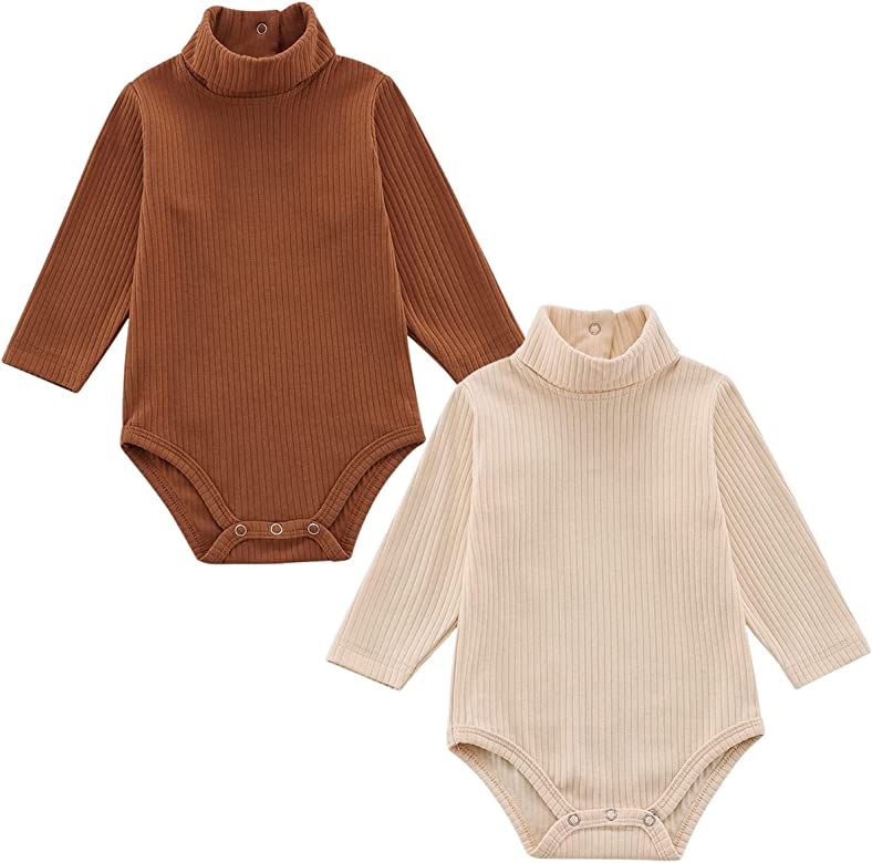 KISBINI Baby Turtleneck Bodysuit Long Sleeve Solid Ribbed Cotton Outfits for Baby Boys Girls 3-18 Mo | Amazon (US)