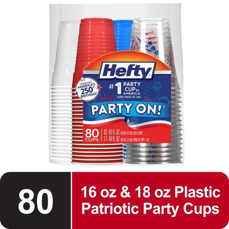 Hefty Party On Disposable Plastic Party Cups, Patriotic Assorted Colors and Festive Print, 16 oz.... | Walmart (US)