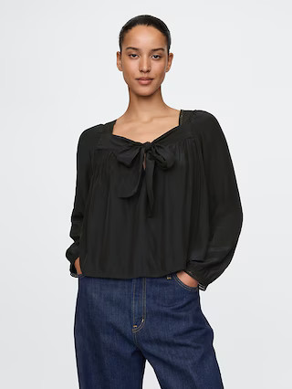 Square-Neck Bow Cropped Top | Gap (US)