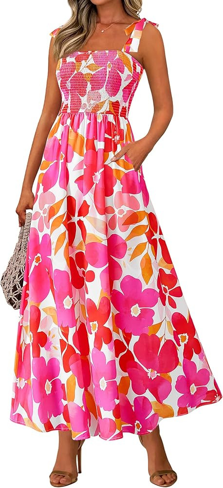 PRETTYGARDEN Womens Summer Dresses Floral Sleeveless Smocked Maxi Dress Boho Spaghetti Strap A Li... | Amazon (US)