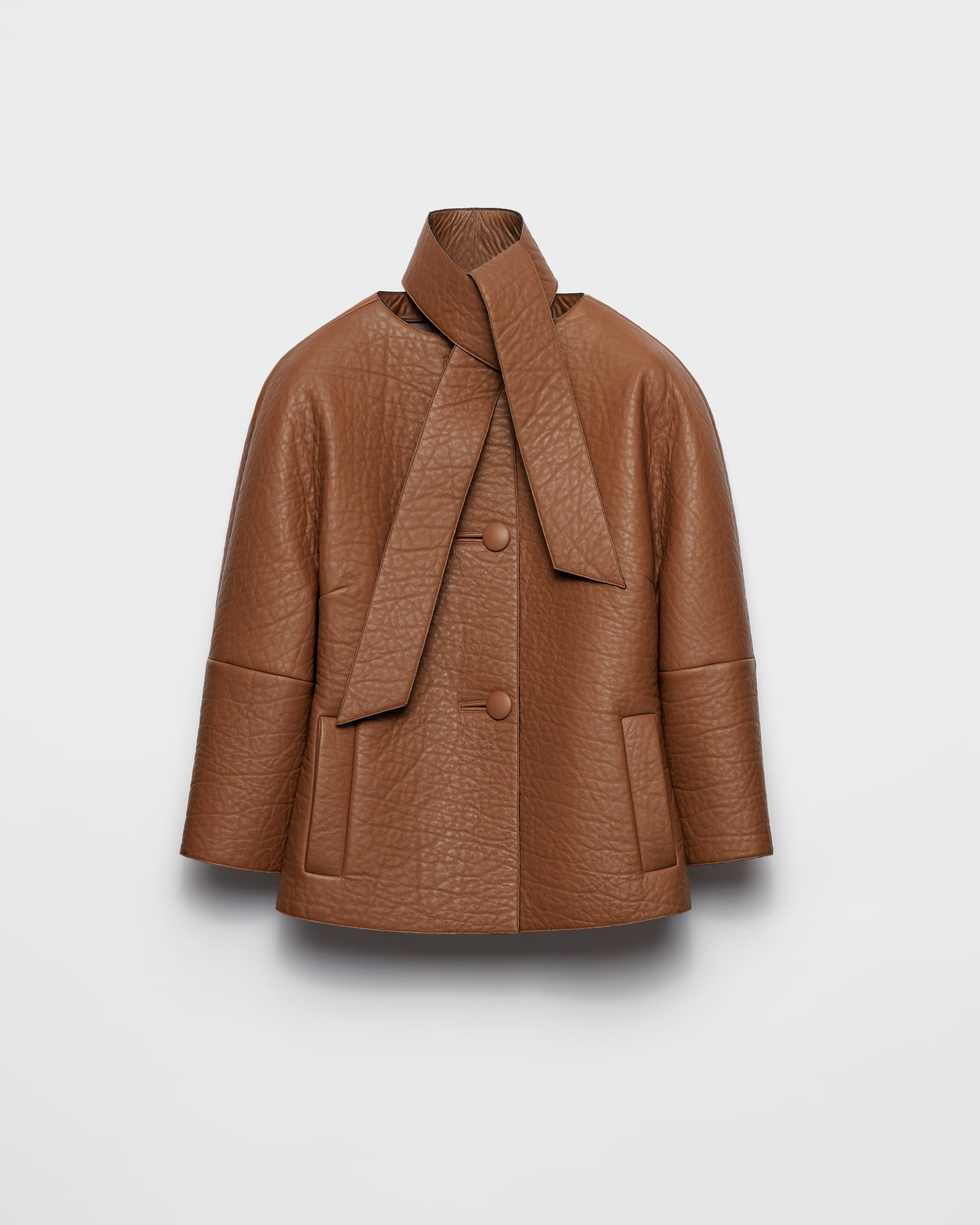 Cognac Nappa Leather Jacket With Scarf | PRADA | Prada UK