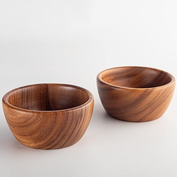Acacia Wooden Salad Bowls (Set of 2): 6" x 3" Individual Wood Serving Bowls for Fruits, Cereal, o... | Amazon (US)