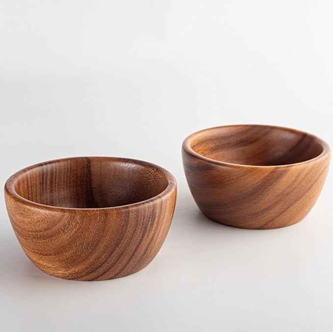 Acacia Wooden Salad Bowls (Set of 2): 6" x 3" Individual Wood Serving Bowls for Fruits, Cereal, o... | Amazon (US)