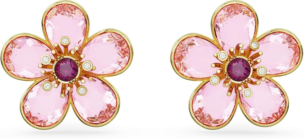 Swarovski Florere Necklace and Earrings Collection, Pink Crystals, Yellow Crystals, Gold Tone Met... | Amazon (US)
