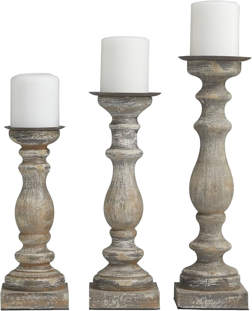 Deco 79 52759 Wooden Candle Holder with Rounded Edges in Beige Hue-Set of 3, 15"x14"x12", Brown | Amazon (US)