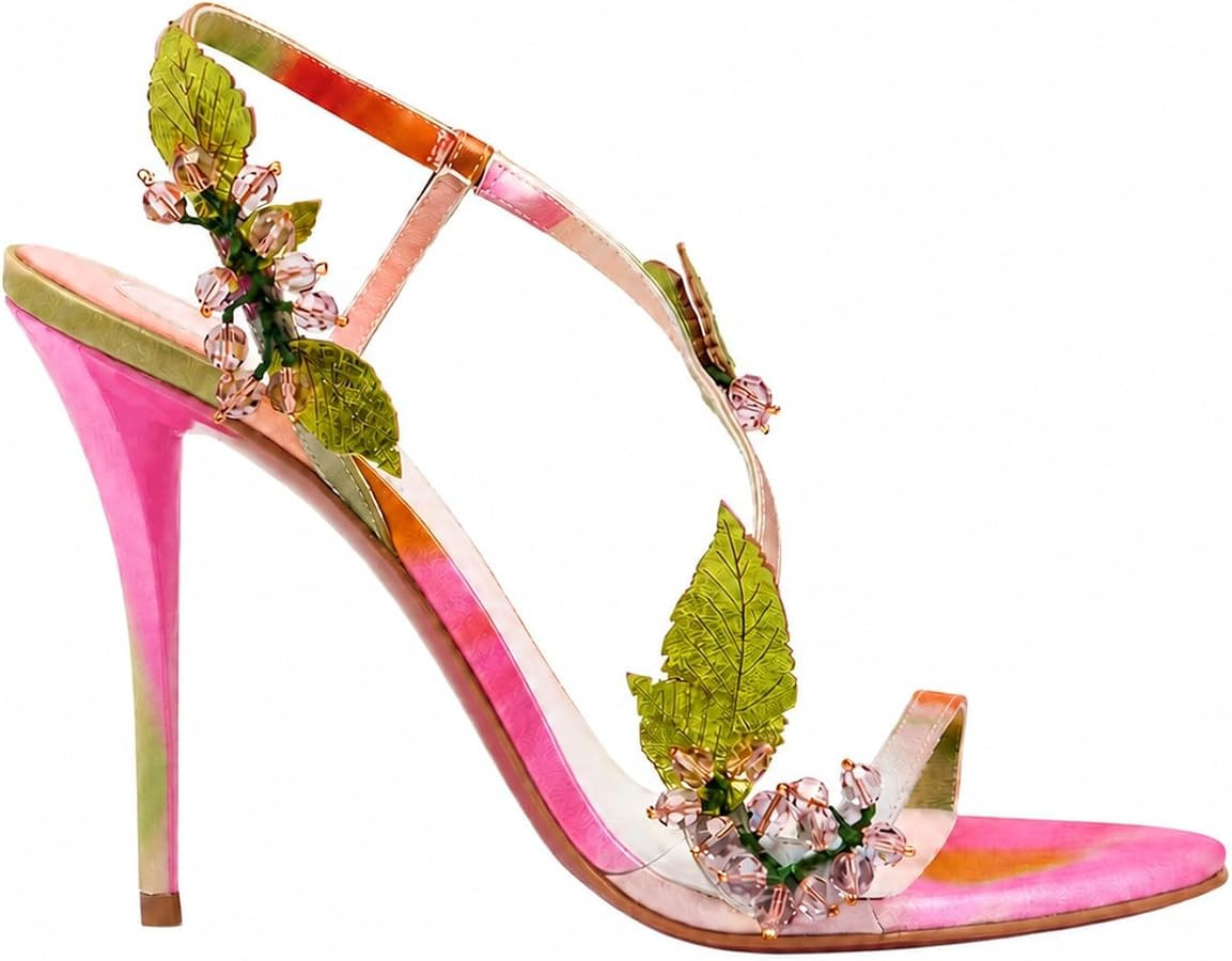 Women Rhinestone Stiletto Heels Slingback Round Toe Heeled Sandals | Amazon (US)