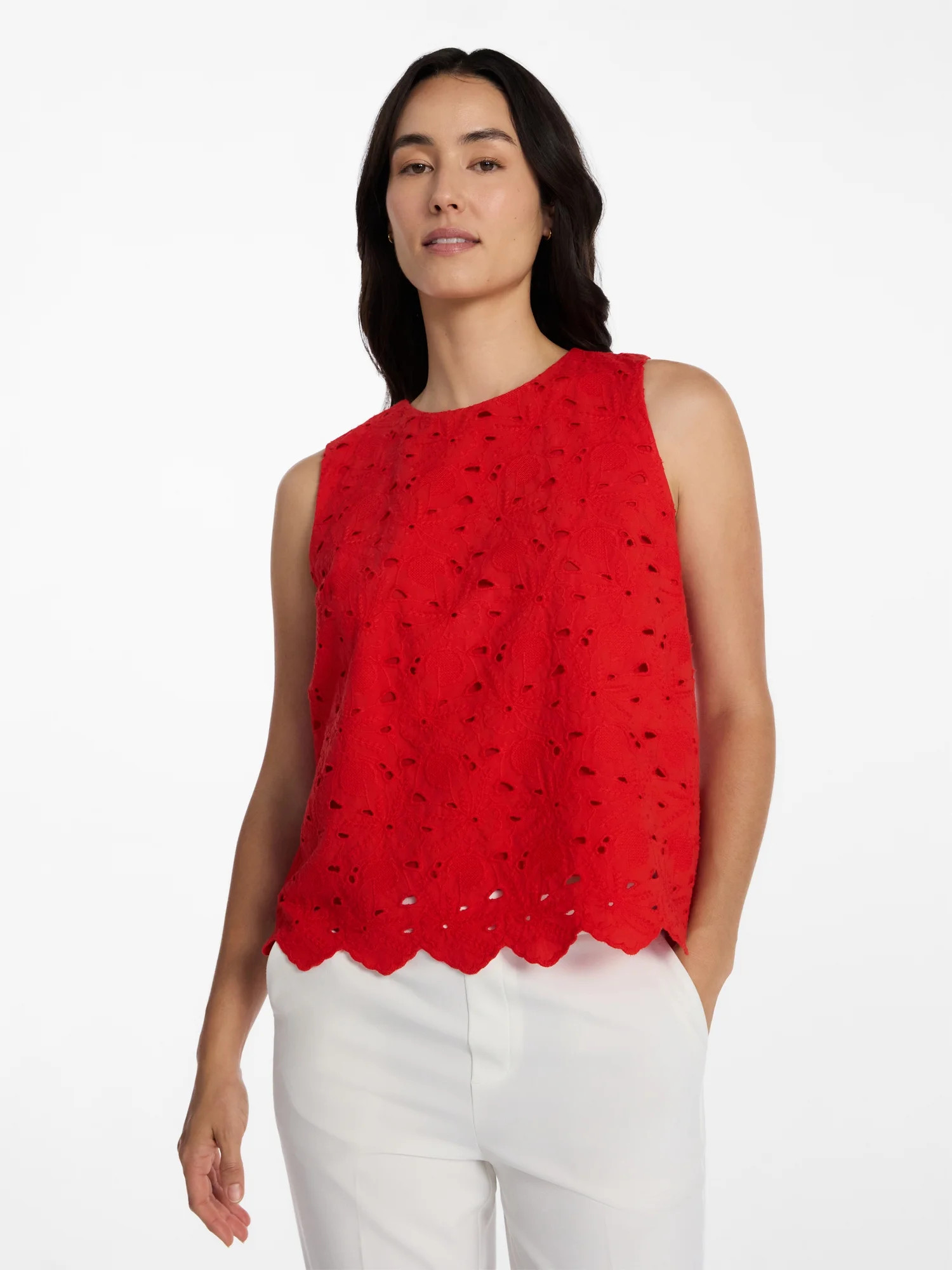 Time and Tru Women’s and Women’s Plus Eyelet Embroidered Top, Sizes XS-4X | Walmart (US)