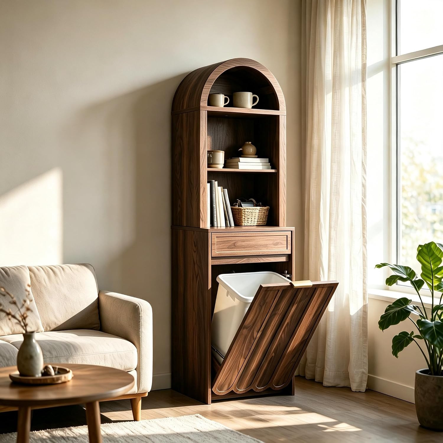 68'' Arched Tilt Out Trash Can Cabinet, 10 Gallon, Walnut | Amazon (US)