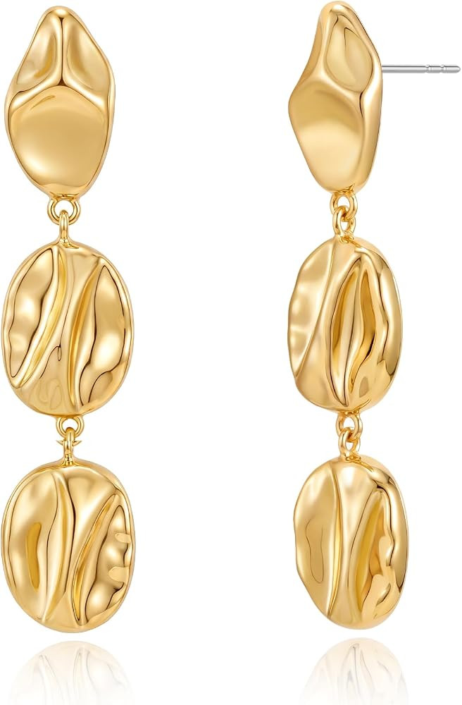 Gold Dangle Earrings for Women,Chunky 14K Gold Plated Drop Dangle Stud Earrings Long Statement Ha... | Amazon (US)