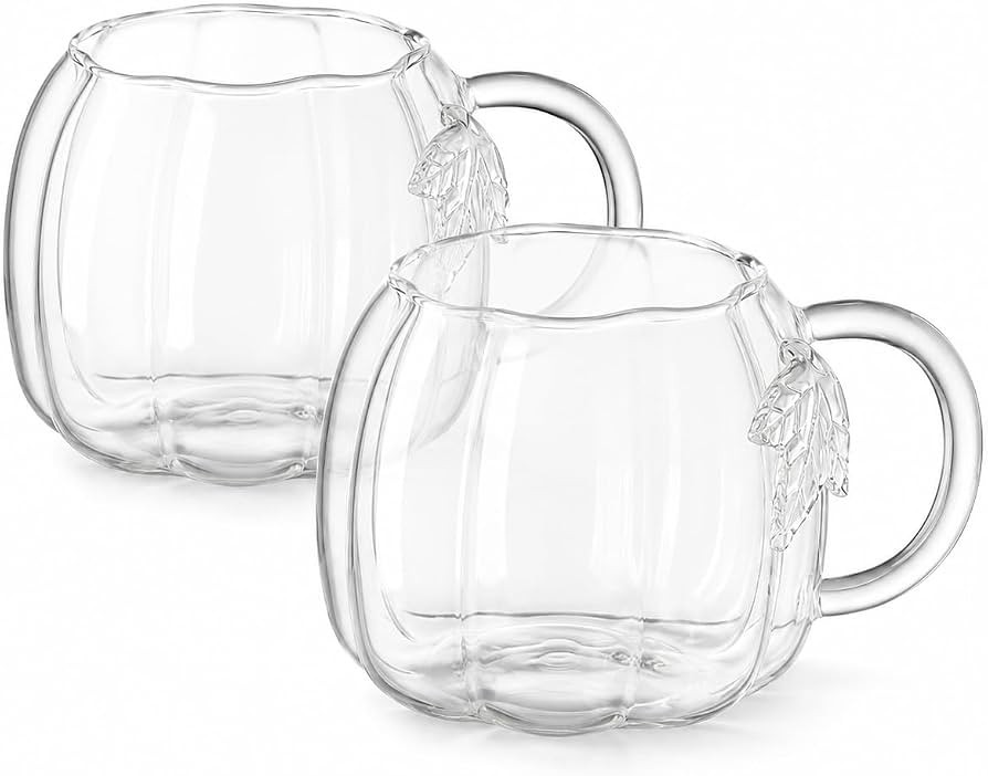 Pumpkin Glass Cup, 18.6 Oz Hand Blown Glass Pumpkin Mug with Handle\uff0cWhite | Amazon (US)
