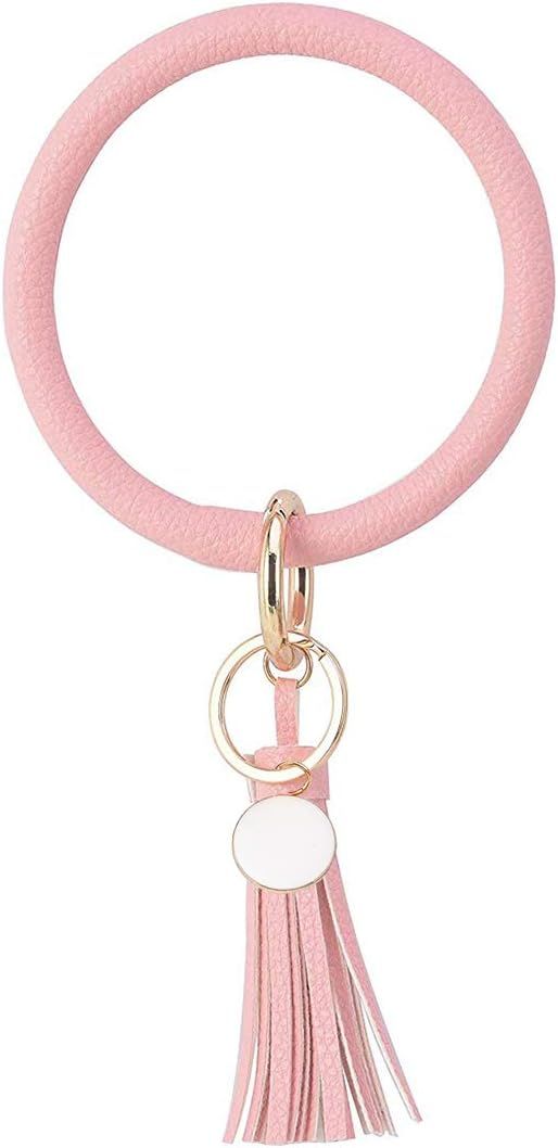 Weixiltc Large Circle Key Ring Leather Tassel Bracelet Holder Keychain Keyring For Women Girl | Amazon (US)