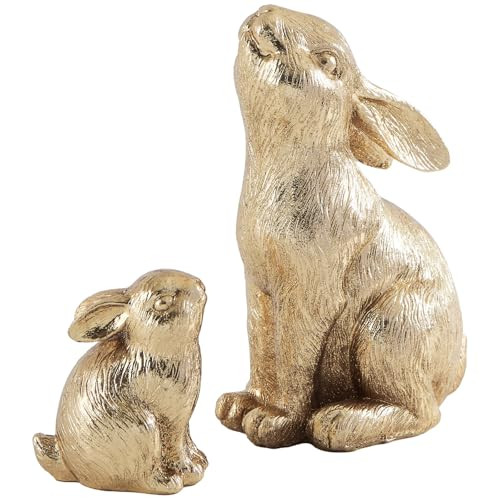 Set of 2 Easter Bunny Figurines, Gold Home Decor Resin Rabbit Statue, Easter Table Decor, Rabbit Figurines for Spring Decor, Vintage Easter Decorations Indoor Home Decor for Living Room Farmhouse Gift | Amazon (US)